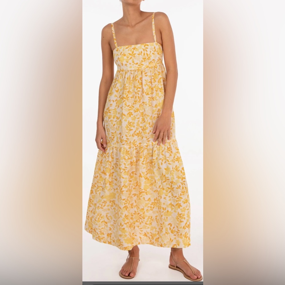 PEONY LINEN TIERED MAXI DRESS, DAFFODIL YELLOW FLORAL  only used once .